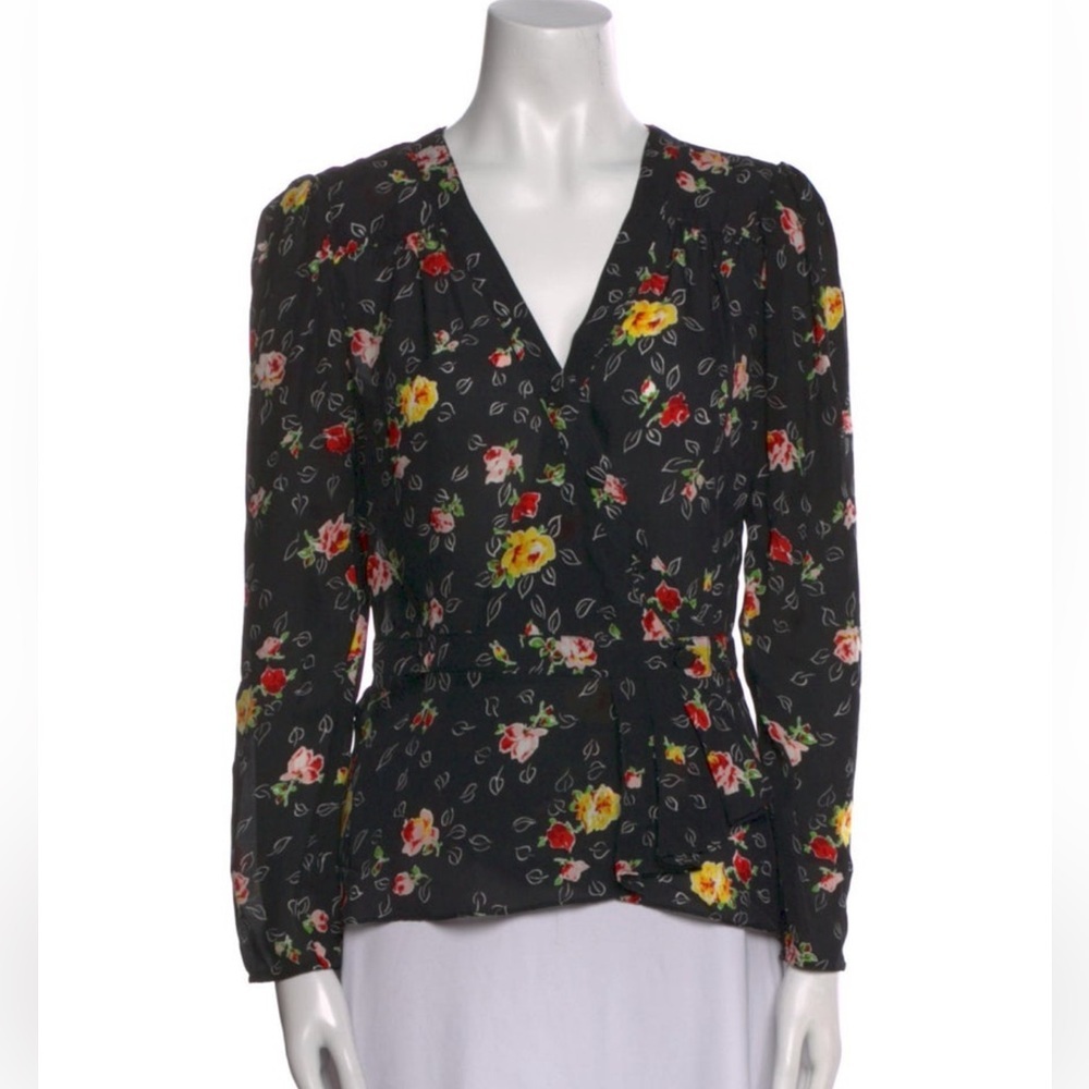 Veronica Beard Kiona Silk Blouse Black Floral Peplum $395. Excellent Size 00 - Picture 2 of 13